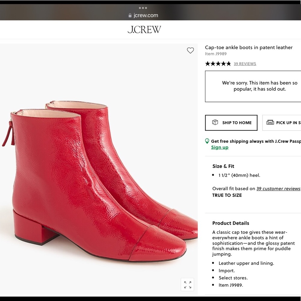 J Crew Cap-Toe Red ankle boots genuine patent leather.